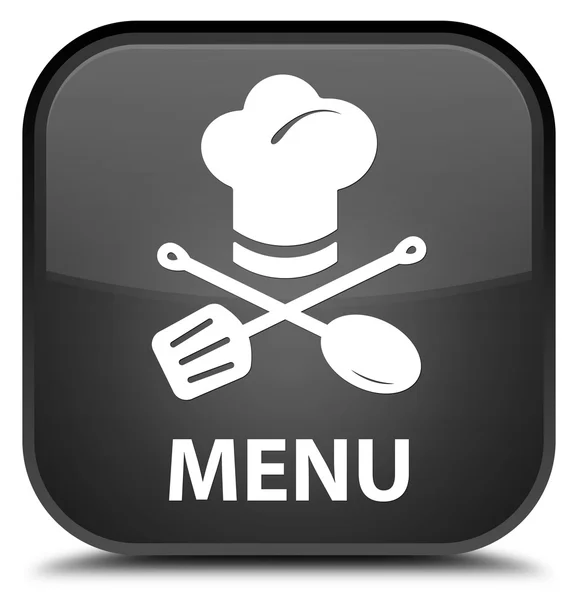 Menu (icona del ristorante) tasto quadrato nero — Foto Stock