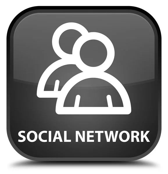 Réseau social (icône de groupe) bouton carré noir — Photo