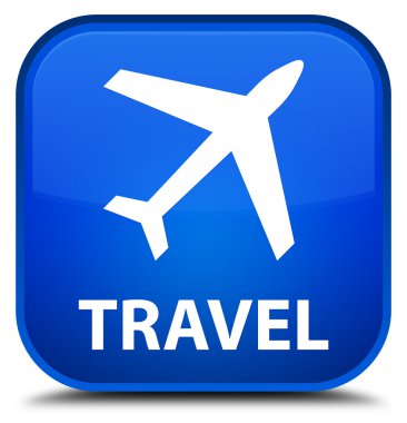 Seyahat (uçak simgesi) mavi kare düğme