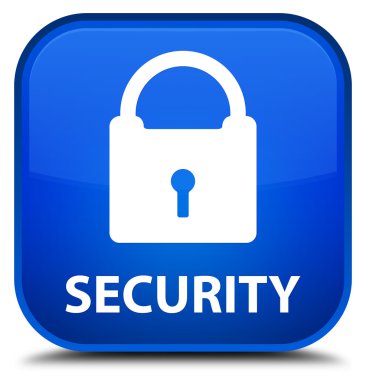 Güvenlik (asma kilit simgesi) mavi kare düğme