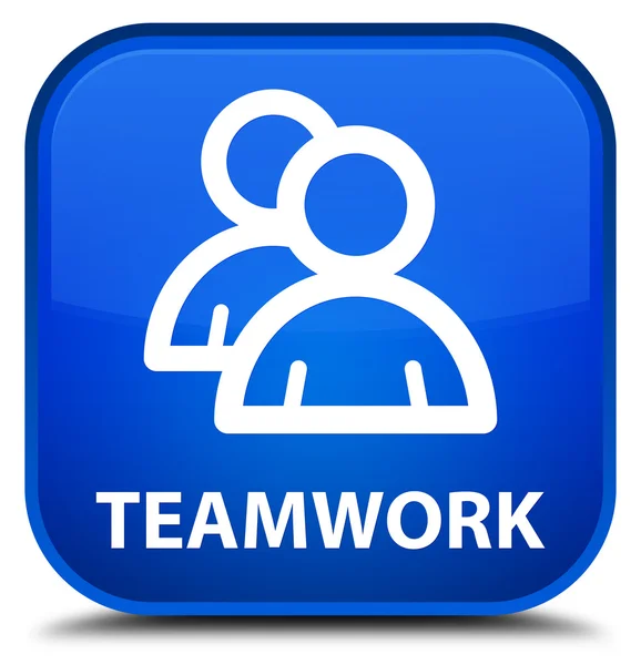 Trabalho em equipe (ícone de grupo) botão quadrado azul — Fotografia de Stock