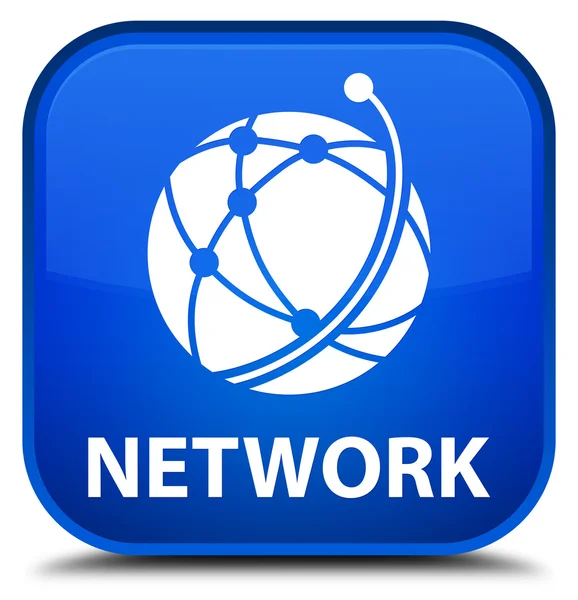 Ağ (küresel ağ simgesini) mavi kare düğme — Stok fotoğraf