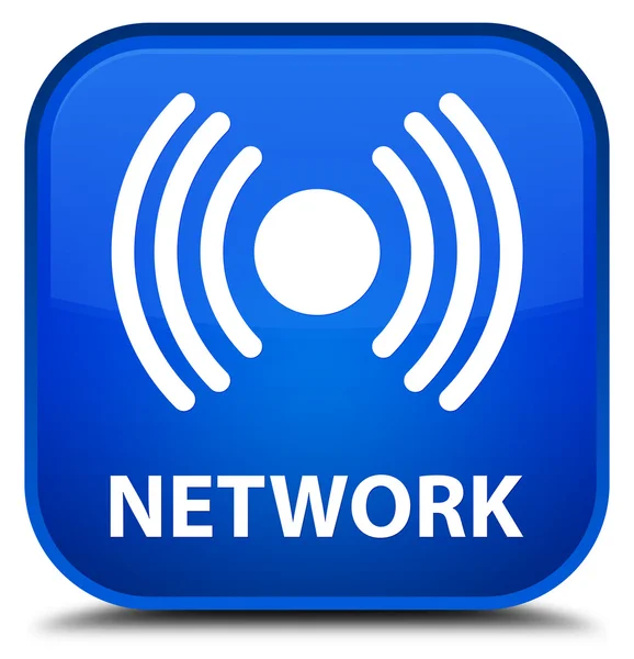 ネットワーク (信号アイコン) 青い正方形ボタン — ストック写真