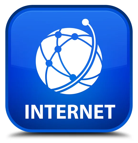Internet (küresel ağ simgesini) mavi kare düğme — Stok fotoğraf