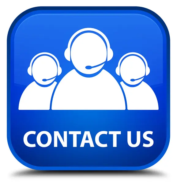 Contacte-nos (ícone da equipe de atendimento ao cliente) botão quadrado azul — Fotografia de Stock