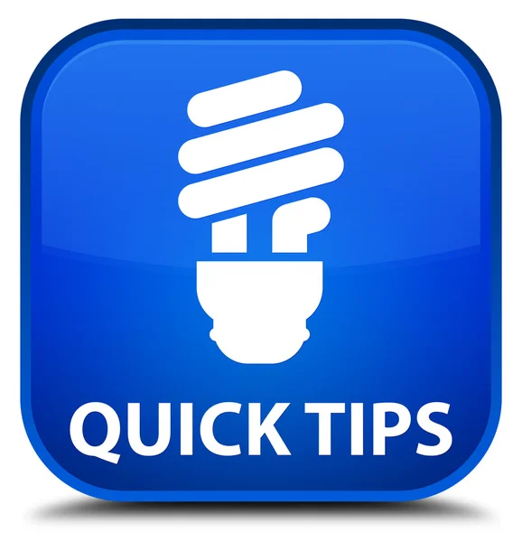 Quick tips (bulb icon) blue square button — Stock Photo, Image