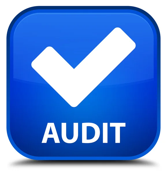 Audit (validate icon) blue square button — Stock Photo, Image