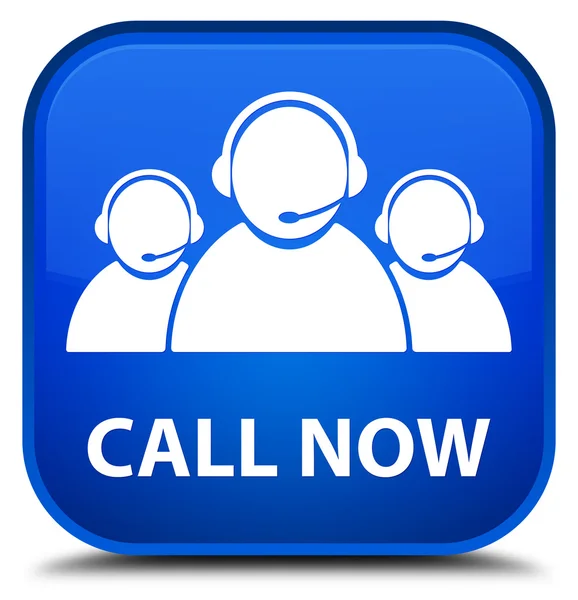 Call now (customer care team icon) blue square button — Stock Photo, Image