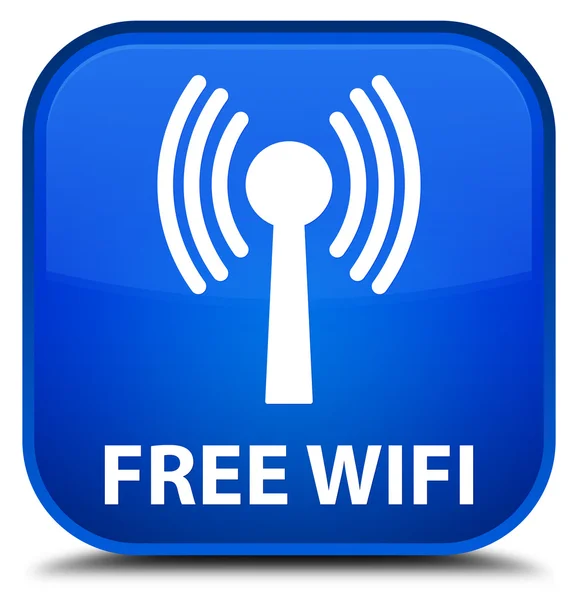 Wifi gratis (red wlan) botón cuadrado azul — Foto de Stock