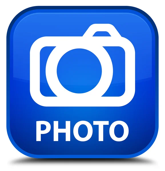 Photo (camera icon) blue square button — Stock Photo, Image