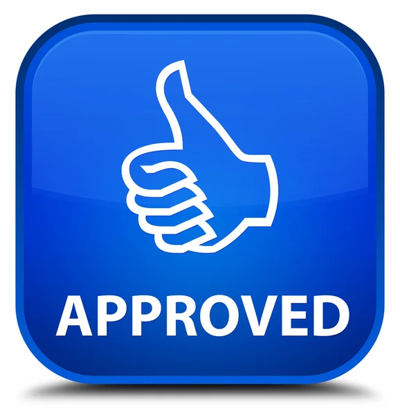 Approved (thumbs up icon) blue square button — Stock Photo, Image