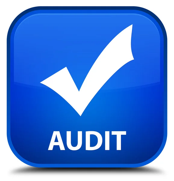 Auditoría (validar icono) botón cuadrado azul — Foto de Stock
