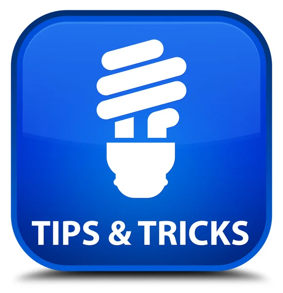 Tips and tricks (bulb icon) blue square button — Stock Photo, Image