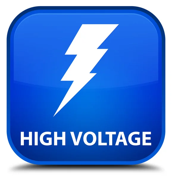 높은 전압 (전기 아이콘) 파란색 사각형 버튼 — 스톡 사진