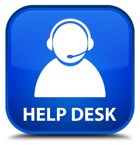 Escritorio de ayuda (icono de atención al cliente) botón cuadrado azul —  Fotos de Stock