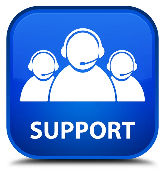 Support (customer care team icon) blue square button — Stock Photo, Image