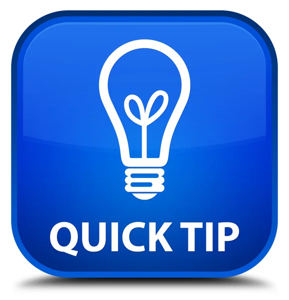 Dica rápida (ícone da lâmpada) botão quadrado azul — Fotografia de Stock