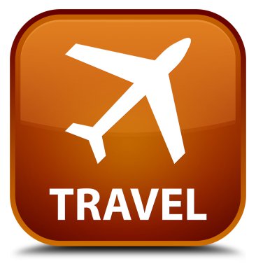 Seyahat (uçak simgesi) kahverengi kare düğme