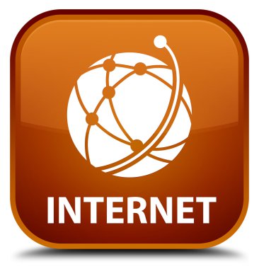 Internet (küresel ağ simgesini) kahverengi kare düğme