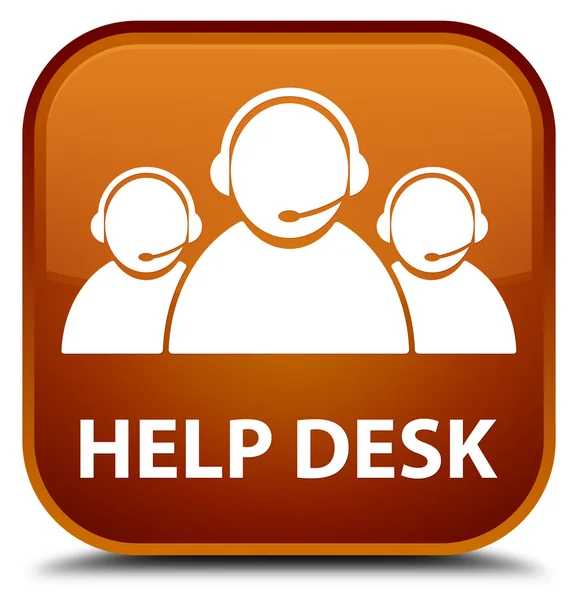 Yardım Danışma (müşteri bakım ekibi simgesi) kahverengi kare düğme — Stok fotoğraf