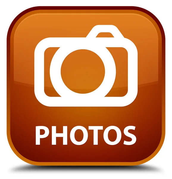Fotos (icono de la cámara) botón cuadrado marrón —  Fotos de Stock