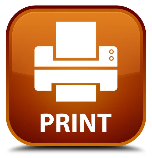 打印 （打印机图标） 棕色方形按钮 — 图库照片