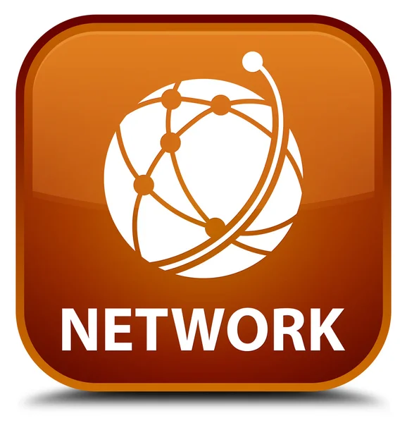 Ağ (küresel ağ simgesini) kahverengi kare düğme — Stok fotoğraf