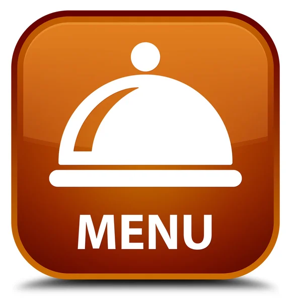 Menu (food dish icon) brown square button — Stock Photo, Image