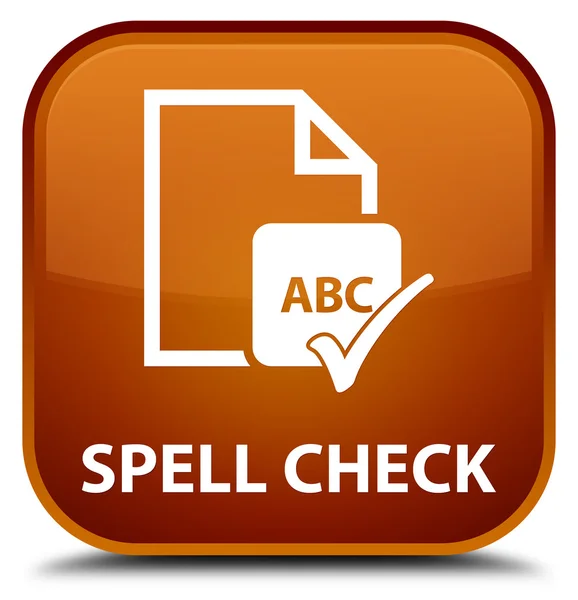 Spell check document brown square button — Stock Photo, Image