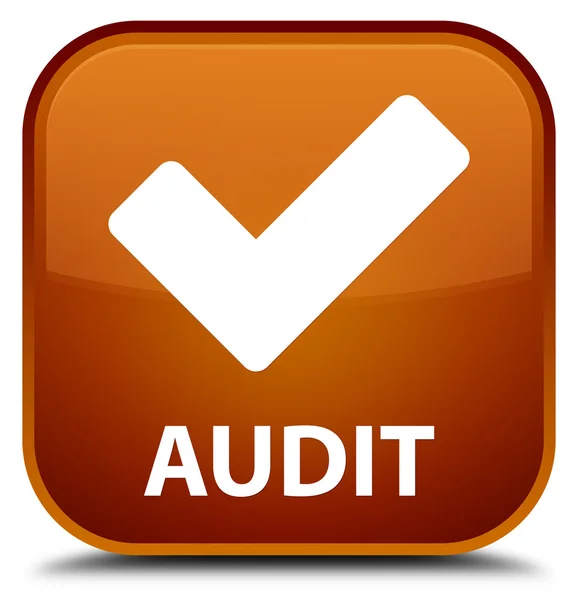 Audit (validate icon) brown square button — Stock Photo, Image