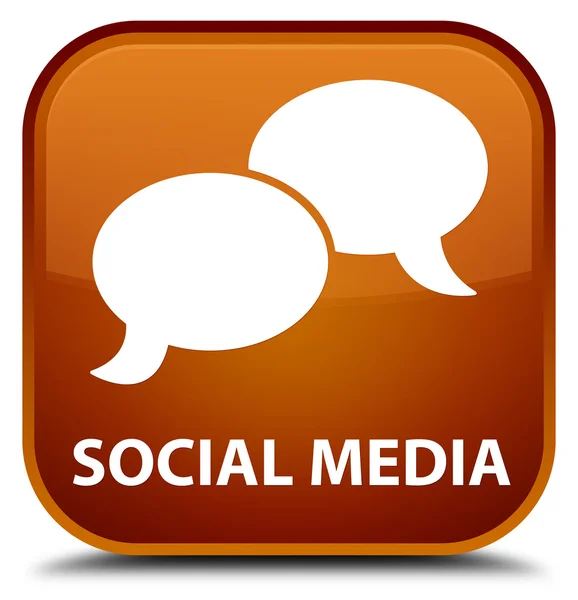 Mídia social (ícone de bolha de bate-papo) botão quadrado marrom — Fotografia de Stock