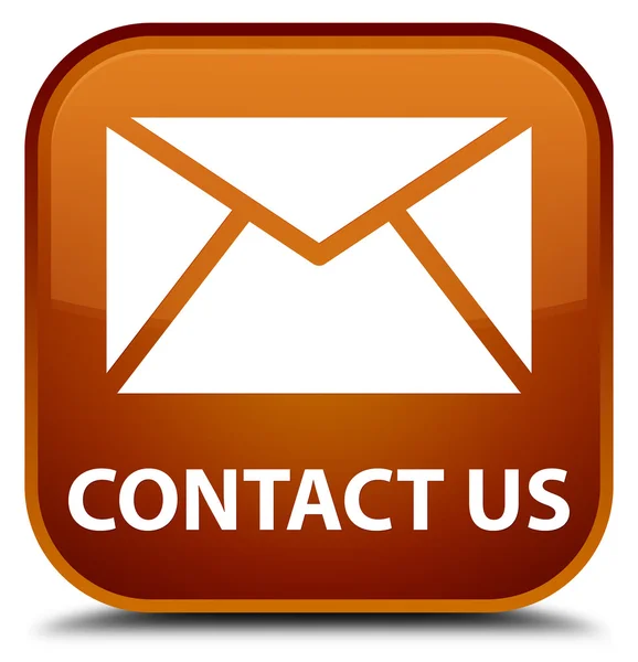Зв'язатися з нами (іконка електронної пошти) коричнева квадратна кнопка — стокове фото