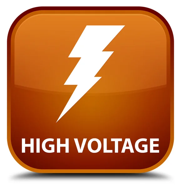 High voltage (electricity icon) brown square button — Stock Photo, Image