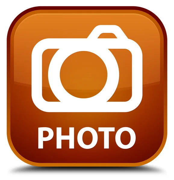 Foto (icono de la cámara) botón cuadrado marrón —  Fotos de Stock