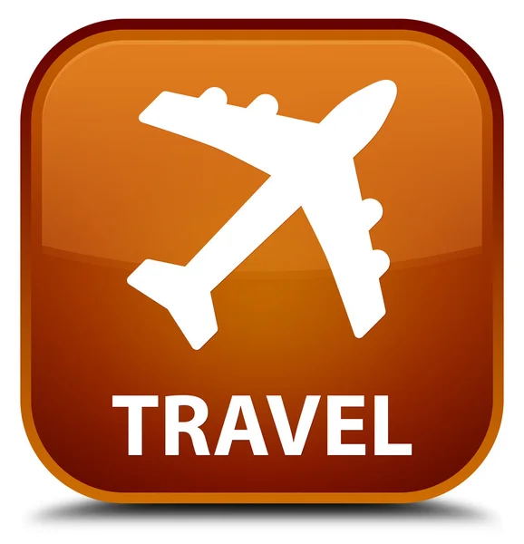 Viagem (ícone de avião) botão quadrado marrom — Fotografia de Stock