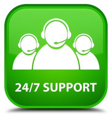 24/7 Destek (müşteri bakım ekibi simgesi) yeşil kare düğme