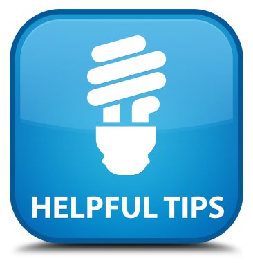 Yararlı ipuçları (ampul simgesi) camgöbeği mavi kare düğme