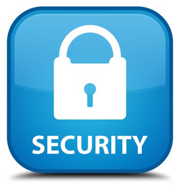 Güvenlik (asma kilit simgesi) camgöbeği mavi kare düğme