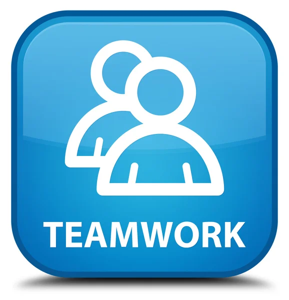 Teamwork (Gruppensymbol) cyanblauer quadratischer Knopf — Stockfoto