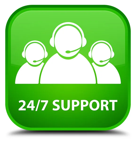 Soporte 24 / 7 (icono del equipo de atención al cliente) botón cuadrado verde —  Fotos de Stock