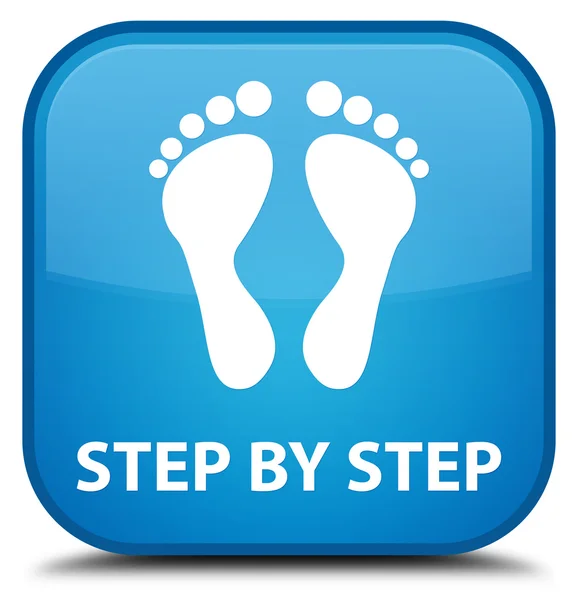 一步的步骤 （足迹图标） 青色蓝色方形按钮 — 图库照片