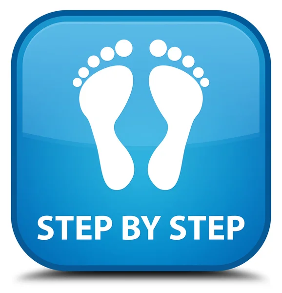 Step by step (footprint icon) cyan blue square button — Stock Photo, Image