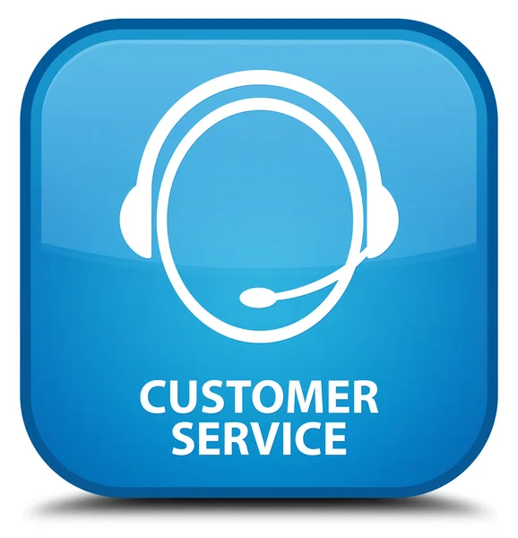 Atendimento ao cliente (ícone de atendimento ao cliente) botão quadrado azul ciano — Fotografia de Stock