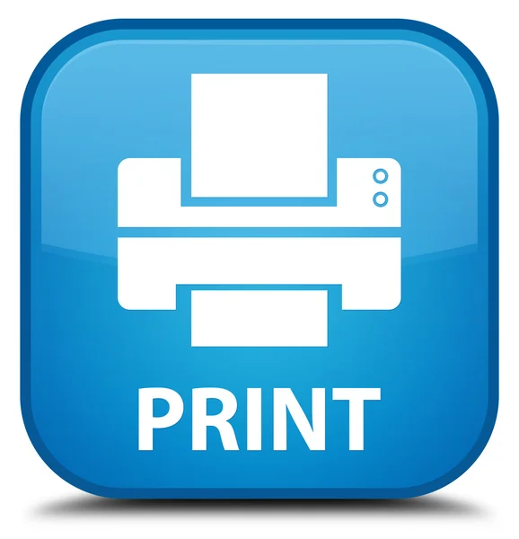 Друкувати (піктограма принтера) блакитну квадратну кнопку — стокове фото