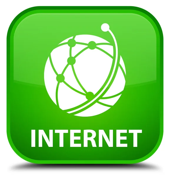 Internet (ícone de rede global) botão quadrado verde — Fotografia de Stock