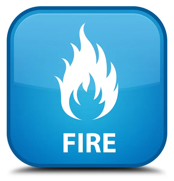 Fire cyan blue square button — Stock Photo, Image
