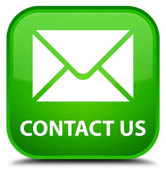 Зв'язатися з нами (іконка електронної пошти) зелена квадратна кнопка — стокове фото