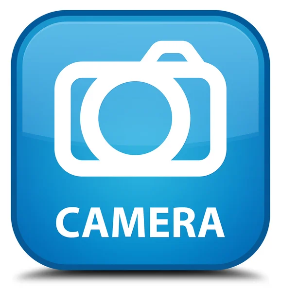カメラ シアン青い正方形ボタン — ストック写真