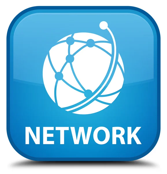 Network (global network icon) cyan blue square button — Stock Photo, Image