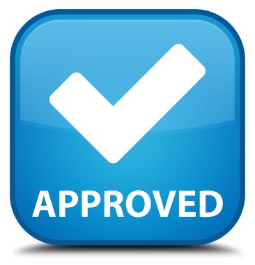 Onaylı (simge doğrulama) camgöbeği mavi kare düğme